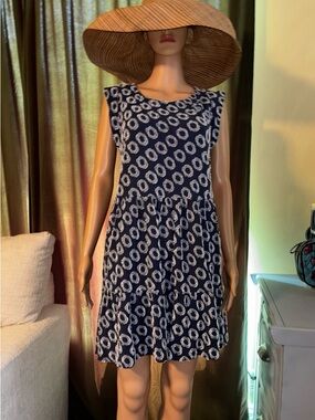 Maeve Anthropologie Navy Textured Mini Drop Waist Boho Shift Dress Small Preppy